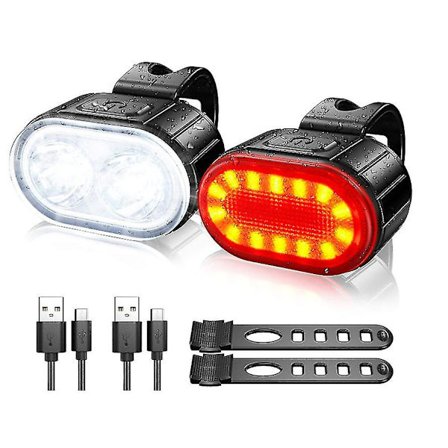 Kraftig LED-cykellygte, for- og baglygte til cykel, USB-genopladelig vandtæt cykelfor- og baglygte, LED-cykellygte, cykellygte, mountainbi