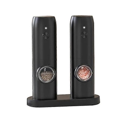 Elektrisk Salt- og Peberkværn Sæt - USB Genopladelig Base, Genopfyldelig Krydderi, Automatisk Salt & Peber Sort