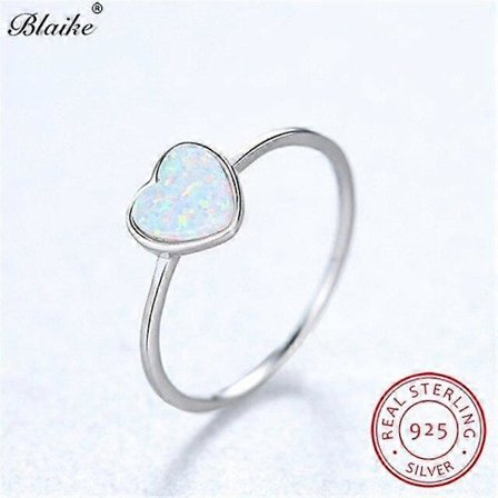 Blaike Regnbåge Grön Blå Vit Eld Opal Ringar För Kvinnor 925 Sterling Silver Hjärta Ring Förlovning Vigselringar Fina Smycken