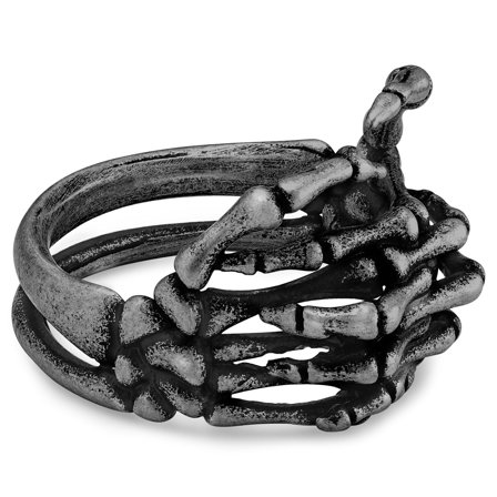 Aspero | Anillo de acero inoxidable con manos de esqueleto gris para hombres - Anillos de acero