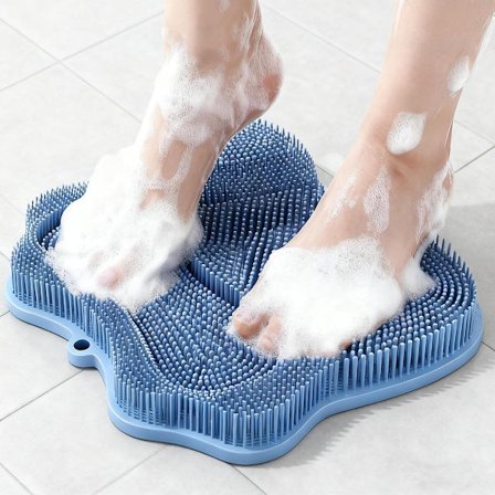 Dusjfotskrubbematte med sugekopp, veggmonterbar, ideell for å eksfoliere føtter og rygg under dusjing for bedre å fjerne døde hudceller (blå)