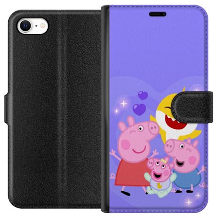 Yhteensopiva Lompakkokotelo Apple iPhone 6 Peppa Possu -kuviot sydämillä, perhosilla ja ystävillä, vaaleanpunainen tausta pehmeissä lasten kuvitu