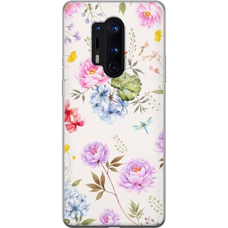 Kompatibel Mobilcover til OnePlus OnePlus 8 Pro Blomstret mønster med håndmalede blomster, sommerfugle og insekter i romantisk skandinavisk stil til