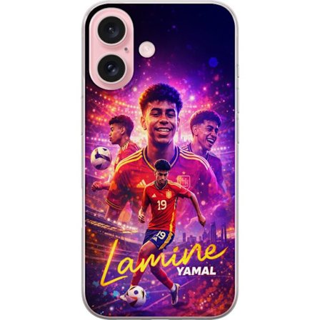 Yhteensopiva Puhelinkuori Apple Apple iPhone 16 Lamine Yamal jalkapallo juliste Espanjan maajoukkueen pelipaidassa dynaamisella liikkeellä, värikkä