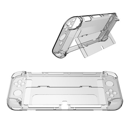 Yhteensopiva Nintendo Switch OLED Protector -läpinäkyvän suojakotelon kanssa jalustalla