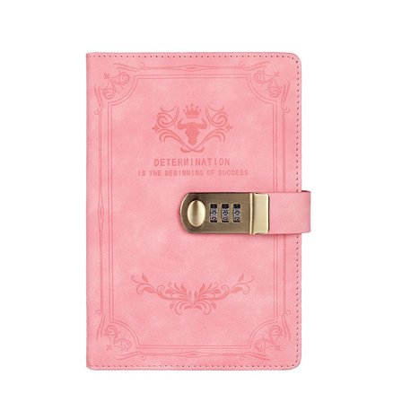 Jente dagbok med lås - Lær kombinasjonslås dagbok, rosa