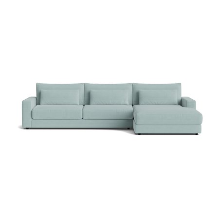 Sevilla Chaiselong Sofa, Højrevendt - Lincoln Pastel Blå, 332x167x85cm - Inkl. Ekstra Rygpuder & Pocket Fjedre - Blød/Medium Komfort - Bred Chaiselong