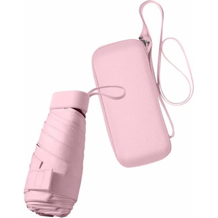Mini Resesolparasoll för Väska med Fodral, Kompakt UV-Parasoll Skydd Sol, Parasoll Vindtåligt för Kvinnor Män Barn (rosa)