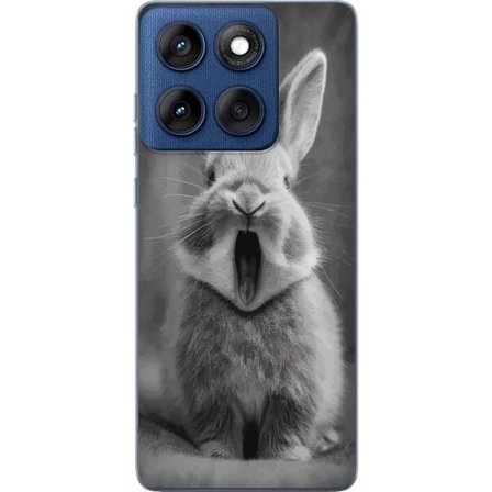 Kompatibelt Mobildeksel til Motorola Motorola Edge 60 Forlokkende svart og hvit kanin sitter forovervendt med munnen åpen som om den gjesper, noe som