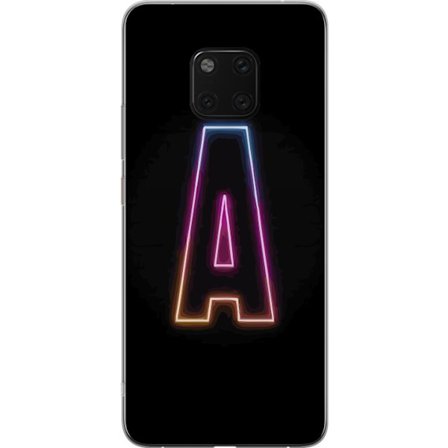 Yhteensopiva Puhelinkuori Huawei Huawei Mate 20 Pro Minimalistinen neonkirjain A sateenkaarenvärisessä valossa mustaa taustaa vasten modernissa typo
