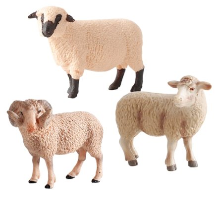 3 st Realistiska Fårfigurer Set, PVC Bondgårdsdjursmodeller Inklusive Bagge, Tacka och Lamm, Miniatyr Bondgårdsleksaksset för Barn, Pedagogiska 