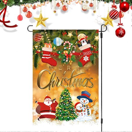 Dobbeltsidet Julemands Rensdyr Haveflag, 30x45 cm Juletræs Havebanner, Vinterferie Jule Haveflag (LGL)