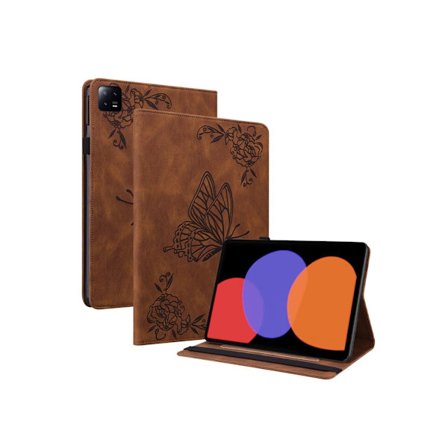 Redmi Pad Pro 12.1 Fodral Fjäril Kort Hållare Matt Präglad Retro Skydd Sziqiqi Mörkbrun