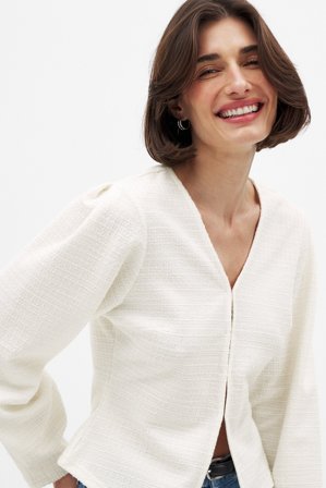 NA-KD - Bouclé topp med lange ermer - Langermede T-skjorter - Offwhite - M