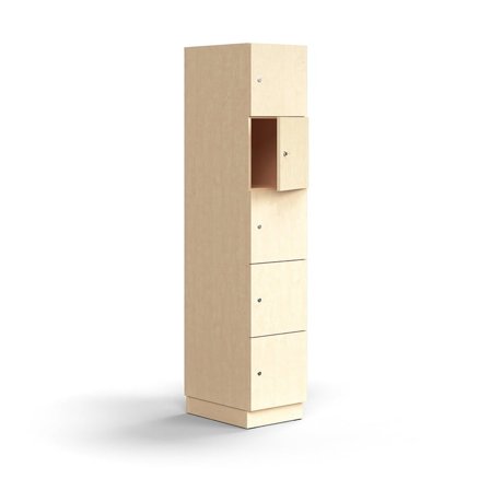 Lokerokaappi QBUS, 5 lokeroa, sokkeli, 2020x400x570 mm, koivu