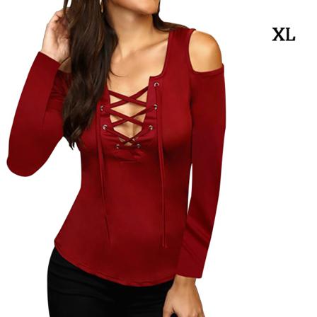 Dam T-shirt Kall Axel V-halsbandage Långärmad Topp,