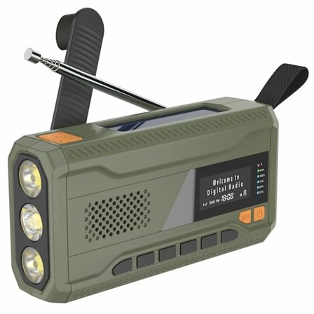 Solcelledrevet håndsveiv DAB FM-radio lommelykt 4500mAh Power Bank
