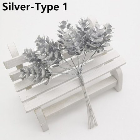 6/10ST Konstgjord tallgren Guld Silver Faux Plant SILVER