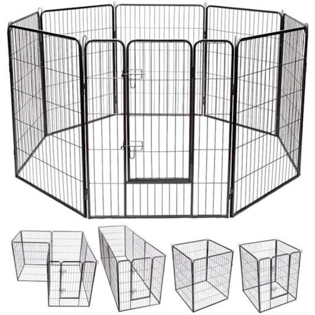 Säädettävä Modulaarinen Koira-aitaus - COSTWAY - Rauta - Musta
