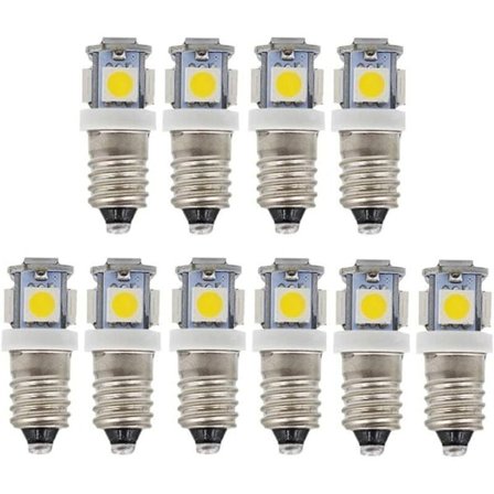 E10 9V LED-pærer koldt hvid 5SMD 0,5W (koldt hvid, 9V) pakke med 10