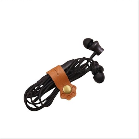 Sød Kattepote Læder Høretelefon Kabel Organizer Vinder Brown