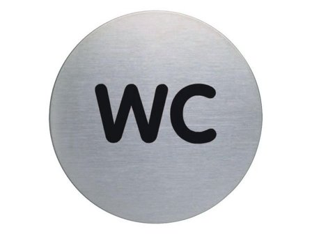 DURABLE Symbolskylt, WC, 83 mm i diameter, självhäftande, borstat rostfritt stål - Lyreco - Kontorsmöbler och inredning - Tavlor ställ och ramar - 