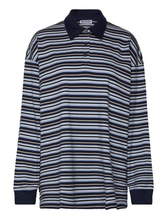 Weekday Striped Oversized Polo Shirt - Navy - S