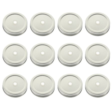 Lokk i rustfritt stål, sikkert og lekkasjesikkert, metallokk med sugerørhull for Mason-glass med bred åpning, gjenbrukbare og allsidige lokk for 