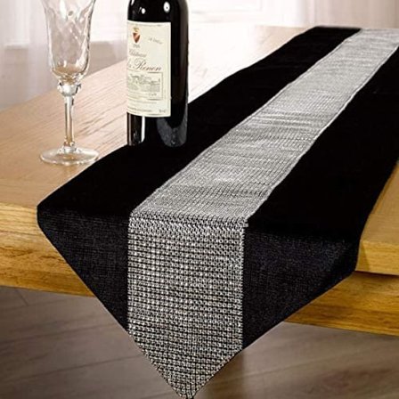 Time to Sparkle Luksus Velvet Diamant Bordløber Tyk Velvet Chenille Satin Kvaster Jul (Velvet-sort, Løber 32x250cm)