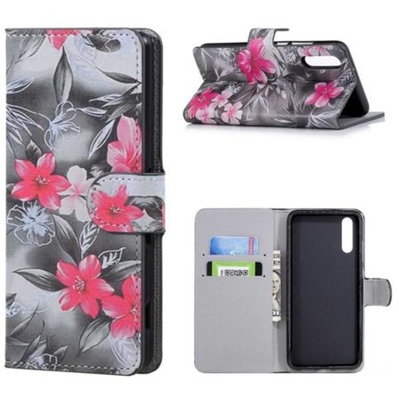 Plånboksfodral Huawei P20 – Svartvit med Blommor