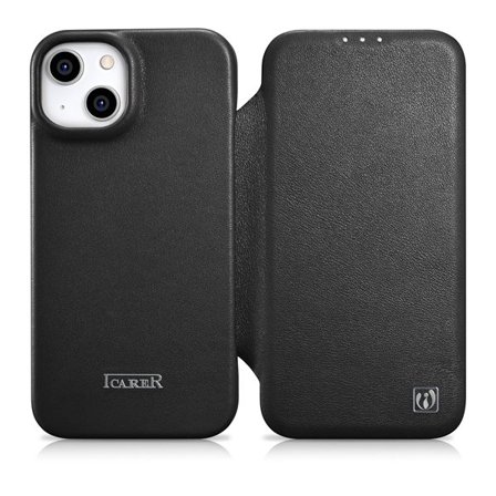 iCarer CE Premium Leather Folio Case for iPhone 14 Plus, Magnetic Flip, MagSafe (WMI14220715-BK)