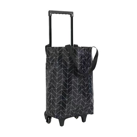 Handlekurv Foldbar Bærbar Matvarevogn Oxford Stoffvogn med Hjul Uttrekkbart Håndtak for Reiser Black Line