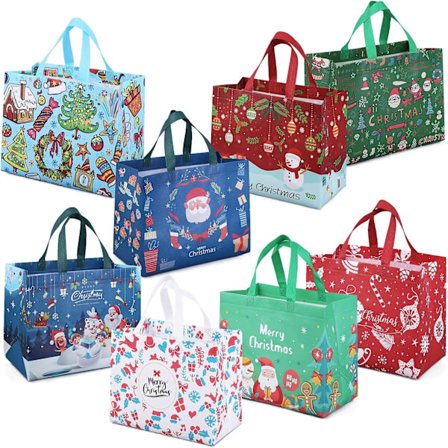8 stk 32,5 × 25 × 17 cm julegaveposer, gjenbrukbare handleposer,