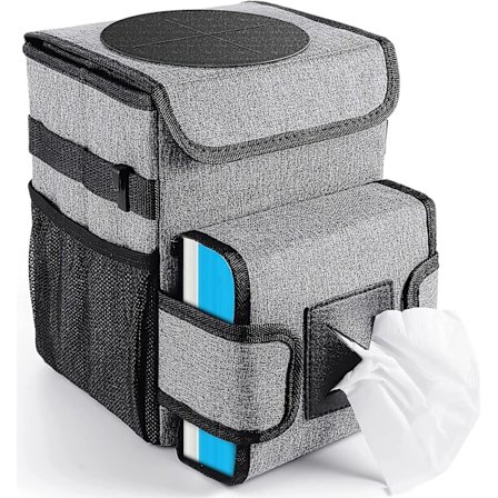 Bil-papperskorg med lock, bil-soptunna med hopfällbara, avtagbara, läckagesäkra innerfoder, förvaringsfickor, bil-tillbehör soptunnehållare