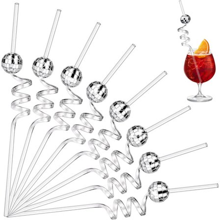 8 sølv sugerør, disco dekoration, cocktail glitter spejl