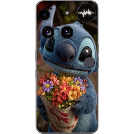 Kompatibelt Mobildeksel til Nothing Nothing Phone (3) Søt blå figur med store øyne som holder en fargerik bukett i varm og søt stil