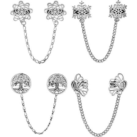4 stk vintage genser sjal kjede klips Retro cardigan klips krage kjede klips skjorte kjoler brosje klips for kvinner jenter (sjarmerende stil)