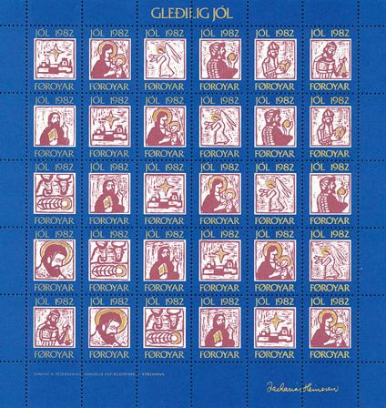 Færøerne - Julemærkeark 1982 - Takket - Ufoldet