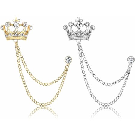 2 st Brooch Lapel Pin Chain för män Crown Brooch Suit Tassel Collar Chains för skjortor Badge Hanging Chains Smokingtillbehör Slipsnålar för kvinnor 