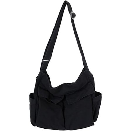 Esteettinen söpö olkalaukku kouluun, vintage musta kangas, crossbody naisille, olkalaukku kannettavalle tietokoneelle