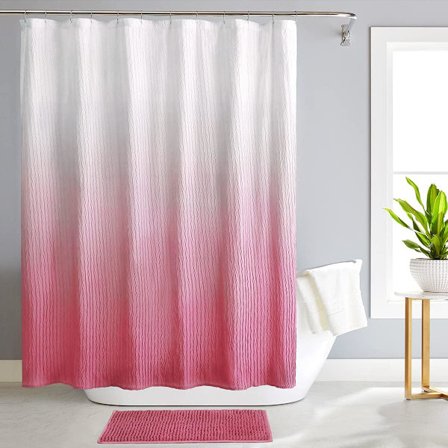 Ombre Duschdraperi med Krokar för Badrum Texturerat Vatten, ZQKLA