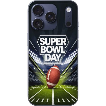 Kompatibelt Mobildeksel til Apple iPhone 17 Pro Super Bowl Day plakat med amerikansk fotball på opplyst arena i dramatisk sportsdesign