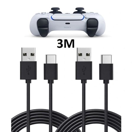 2-pak 3m ladekabel - til PS5/ Playstation 5 USB-C Sort