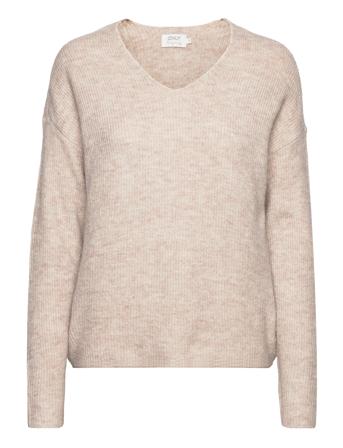 Onlcamilla V-Neck L/S Pullover Knt Noos Beige ONLY