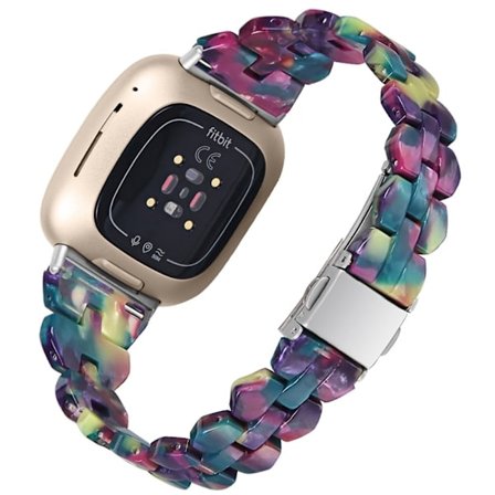 Fitbit Sense / Versa 3 klockarmband i resin-stil - Lila Grön Blomma