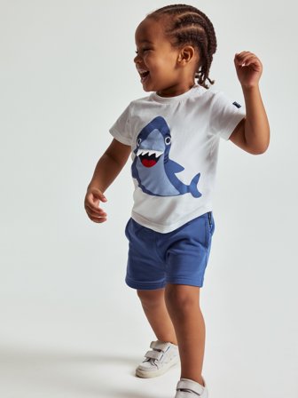 Polarn O. Pyret - T-shirt with shark print - 86 - Childrenswear - white