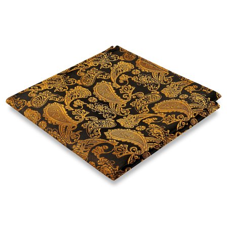 Złoto-brązowa jedwabna poszetka we wzór paisley dla mężczyzn - Wzorzyste poszetki