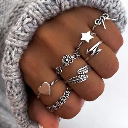 Punk Vintage Metal Bred Kedje Ringar Set För Kvinnor Mode Ihåliga Fjäril Hjärta Finger Tunna Ringar 2022 Trend Smycken Party Present style15