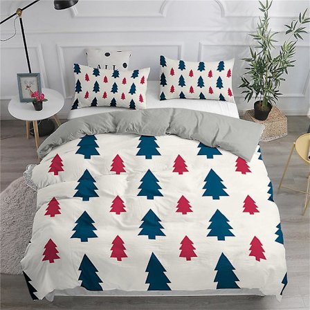 Enkel juletre risfarge # Digitaltrykk moderne enkel tegneserie juletre dynetrekk tredelt sengetøysett