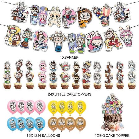 Fødselsdagsfest Dekoration Sæt med Bannere Kagepynt Balloner til Børn Teenagere Fans
